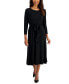 Women's Belted 3/4-Sleeve A-Line Midi Dress