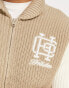 Фото #6 товара Hollister monogram logo sherpa lined shawl collar full zip knit cardigan in tan