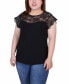 ფოტო #1 პროდუქტის Plus Size Short Sleeve Lace and Crepe Top