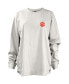 Women's White Distressed Clemson Tigers Pennant Stack Oversized Long Sleeve T-shirt