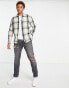 Hollister splice check lightweight flannel shirt in navy/cream