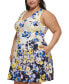 Фото #1 товара Plus Size Printed V-Neck Scuba Crepe Dress