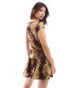 Фото #3 товара ASOS DESIGN cap sleeve mini dress with gathered flippy skirt in animal print