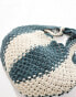 Pull&Bear crochet bucket bag in green and white stripe - фото #2