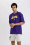 Фото #1 товара DeFactoFit NBA Los Angeles Lakers Boxy Fit Bisiklet Yaka Kısa Kollu Tişört