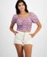 Juniors' Puff-Sleeve Smocked Top