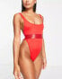 Фото #1 товара ASOS DESIGN high leg elastic swimsuit in red - RED