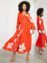 Фото #1 товара ASOS EDITION trailing tulip embroidered gathered waist midi dress in tomato red