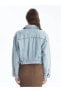 Vision Gömlek Yaka Düz Uzun Kollu Crop Kadın Jean Ceket