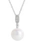 ფოტო #1 პროდუქტის Cultured Freshwater Pearl (10mm) & Diamond (1/6 ct. t.w.) Pendant Necklace in 14k White Gold, 16" + 2" extender