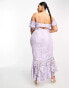 Фото #4 товара ASOS DESIGN Curve lace bardot cut out maxi dress with frill hem in lilac