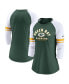 Women's Green Green Bay Packers Fashion 3/4-Sleeve Raglan T-shirt