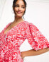 Influence wrap front mini dress in red and pink floral print