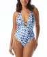 Фото #1 товара Women's Printed V-Neck O-Ring One-Piece Swimsuit