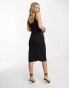 Фото #4 товара Urban Revivo square neck straight midi dress in black