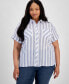 ფოტო #1 პროდუქტის Plus Size Cotton Dobby Stripe Camp Shirt
