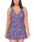 Фото #2 товара Plus Size Printed Twist-Front Swimdress, Created for Macy's