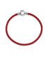 Red Weave Braided Leather Starter Charm Fits European Beads Bracelet For Women .925 Sterling Silver Barrel Clasp