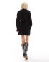 Glamorous rib knit tie waist mini knitted dress in black