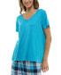 ფოტო #8 პროდუქტის Women's Short-Sleeve Ribbed Henley Sleep Top