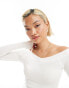 Glamorous v neck ribbed long sleeve top in white