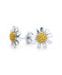 ფოტო #1 პროდუქტის Summer Spring Time Two Tone Multi Charm Sunflower Daisy Flower Stud Earring For Women Yellow 14K Gold Plated .925 Sterling Silver