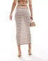 Фото #3 товара Style Cheat crochet midi skirt in oatmeal stripe co-ord