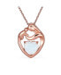 ფოტო #1 პროდუქტის Family Parent New Mother Synthetic White Opal Heart Shaped Mom Loving Son Child Daughter Necklace Pendant Rose Gold Plated Sterling Silver