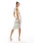 Rare London one shoulder ruched metallic midi dress in cream Metallic Cream, 32 - фото #8