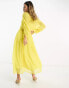 Never Fully Dressed balloon sleeve tie maxi dress in yellow