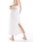 Фото #2 товара Abercrombie & Fitch co-ord linen midi skirt with scallop edges in white