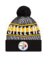 Youth Boys Black Pittsburgh Steelers Striped Cuffed Knit Hat with Pom