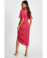 Фото #2 товара Women's Satin Ruched Detail Midi Wrap Dress