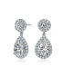 Sterling Silver with Rhodium Plated Clear Pear and Round Cubic Zirconia with Halo Drop Earrings