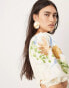 ASOS EDITION embroidered floral shoulder puff sleeve midi dress in cream Бежевый, 38 - фото #3