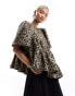 Фото #1 товара Ghospell asymmetric ruched top in leopard print