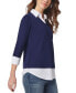 Фото #3 товара Women's Layered-Look Poplin-Trim Knit Top