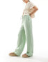 Фото #2 товара Mango linen straight leg trousers in sage green