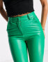 Miss Selfridge faux leather button fly legging in green