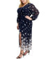 Plus Size Border-Print Balloon-Sleeve Maxi Dress