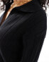 YAS wide rib knitted midi dress with open polo neck in black - BLACK