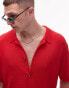 Topman relaxed fit knitted textured button through shirt in red