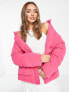 ASOS DESIGN – Samtige Pufferjacke in Rosa