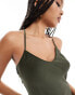 New Look cross back satin slip dress in dark khaki