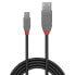 Фото #3 товара Lindy 2m USB 2.0 Type A to Mini-B Cable - Anthra Line - 2 m - USB A - Mini-USB B - USB 2.0 - 480 Mbit/s - Black - Grey