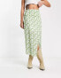 Emory Park ruched side split detail midi skirt in green floral