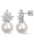 South Sea Cultured Pearl (11-12mm) and Diamond (1 1/2 ct. t.w.) Cluster Earrings in 14k White Gold