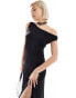 Фото #4 товара Weekday Lo maxi dress with drape off shoulder and low waist in black