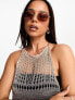 Фото #3 товара Miss Selfridge festival metallic crochet criss cross back maxi dress in bronze