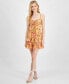 Juniors' Floral-Print Lace-Up Fit & Flare Dress